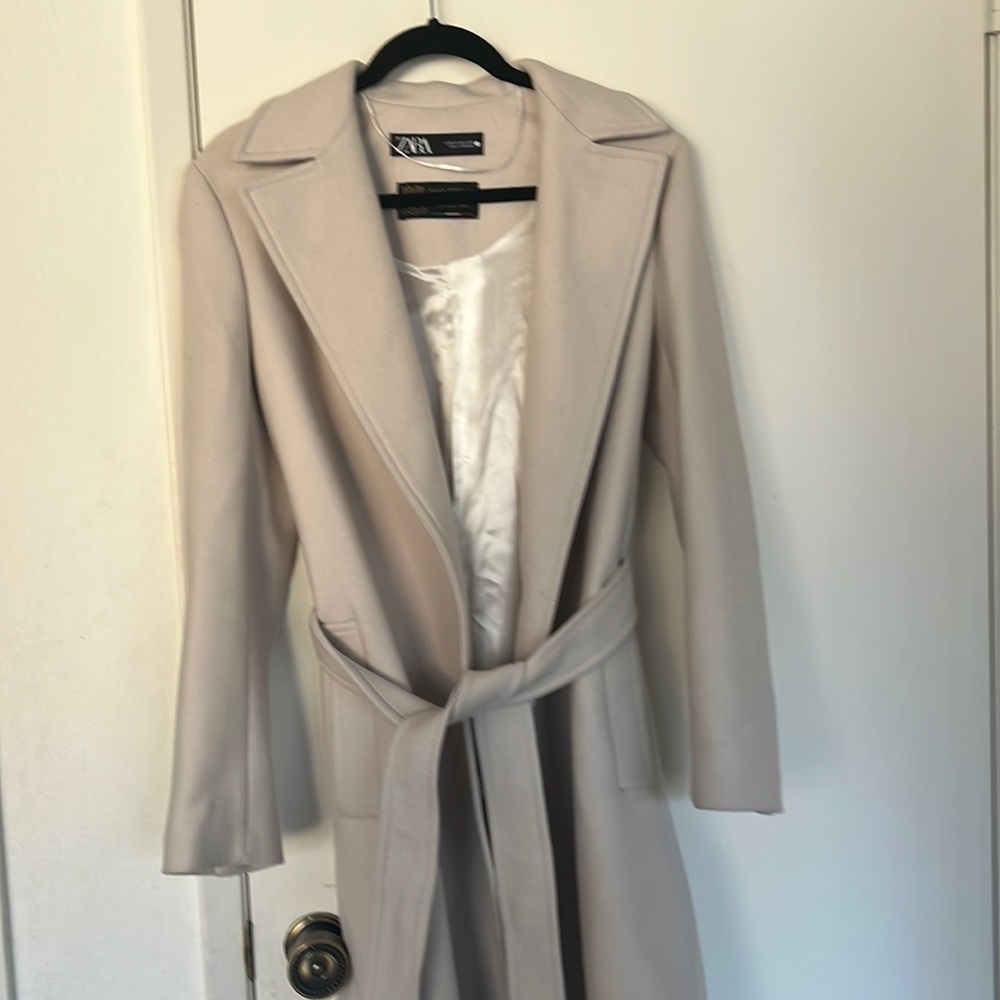 Zara white/ bone color wool coat xs